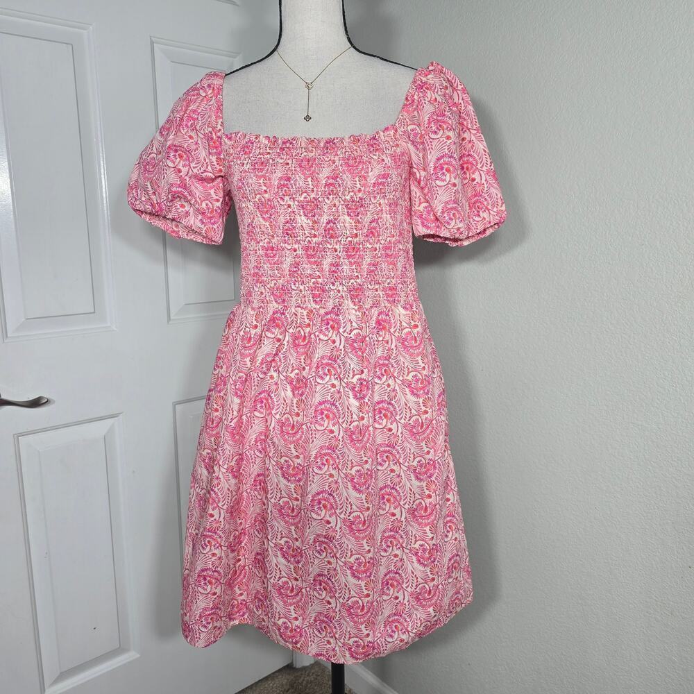 J.Crew Pink Floral Smocked Mini Dress Puff Sleeve Cottagecore Soft Girl Resort S